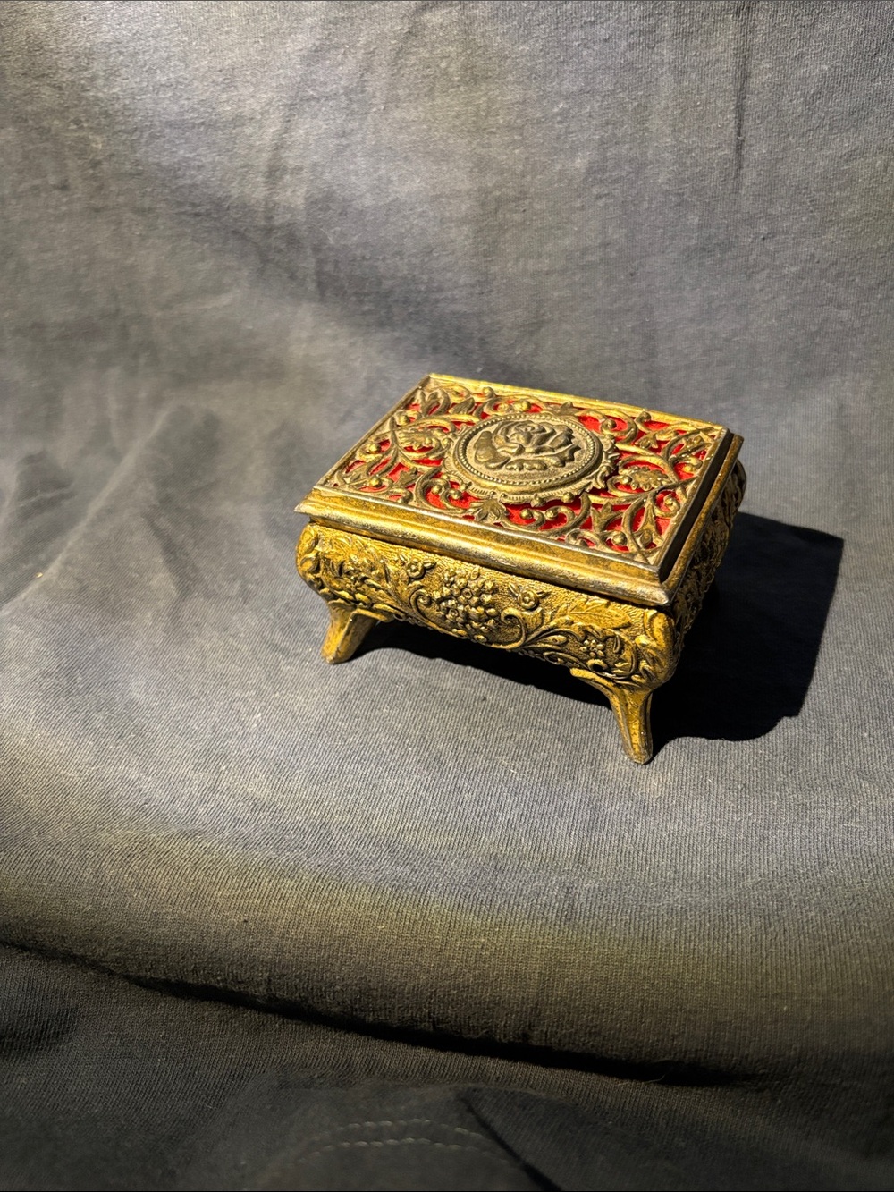 Ornate Gold and Red Decorative Jewelry Trinket Box - Home Accents Decor